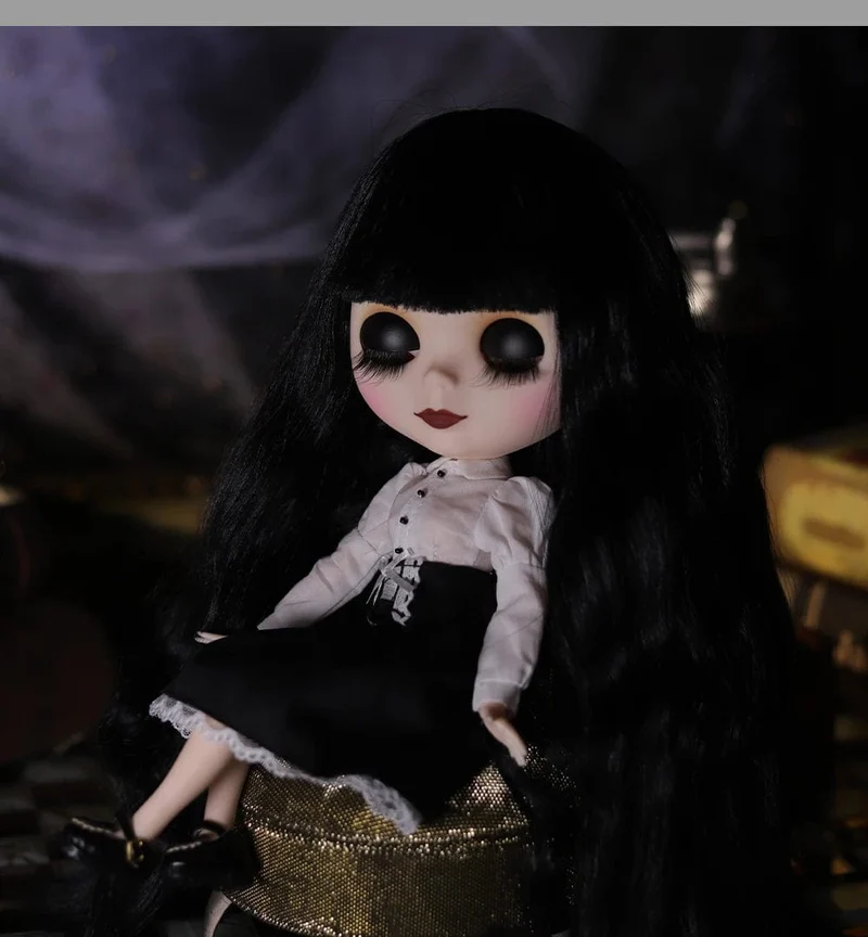 ICY DBS Blyth Puppe 1/6 Gelenkkörper 30cm Schwarzes Haar Schwarze Augenlider Lange Wimpern Schläfrige Augen Dark Series BJD Spielzeug Modegeschenke