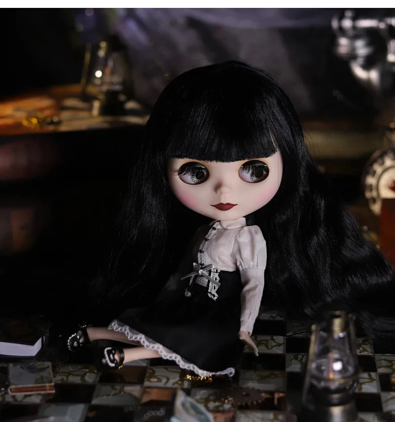 ICY DBS Blyth Puppe 1/6 Gelenkkörper 30cm Schwarzes Haar Schwarze Augenlider Lange Wimpern Schläfrige Augen Dark Series BJD Spielzeug Modegeschenke