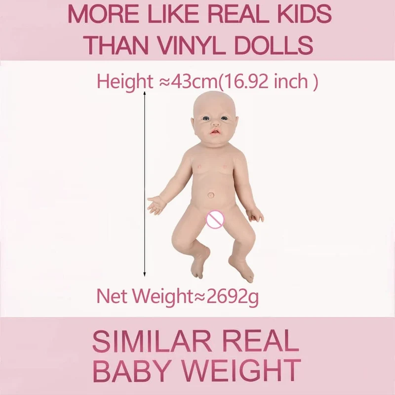 IVITA WG1526 16.92 Zoll 2.69 kg Ganzkörper-Silikon Reborn Babypuppe Realistische Mädchenpuppen Unbemalt DIY Blank Baby Kinderspielzeug