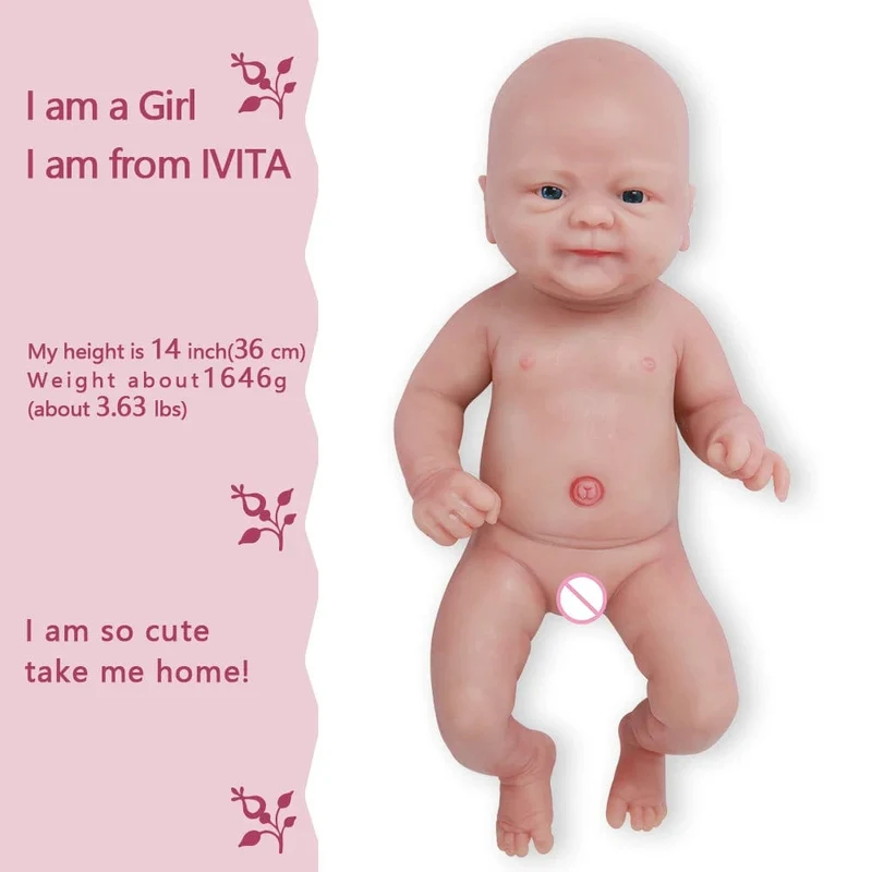 IVITA WG1512 14 Zoll 1.65 kg Ganzkörper-Silikon Bebe Reborn Puppe "Coco" Weiche Puppen Realistische Mädchen Baby DIY Blank Spielzeug für Kinder