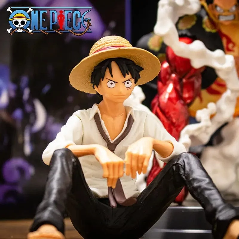 12 cm One Piece Anime Figur Luffy Sitzposition Actionfigur PVC Modellsammlung Statue Figur Puppenspielzeug für Geburtstagsgeschenk