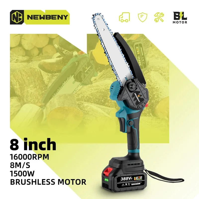 NEWBENY 8 Zoll bürstenlose elektrische Säge mit Öler, kabellose Holzbearbeitungs-Gartensäge, Elektrowerkzeuge für Makita 18V Batterie