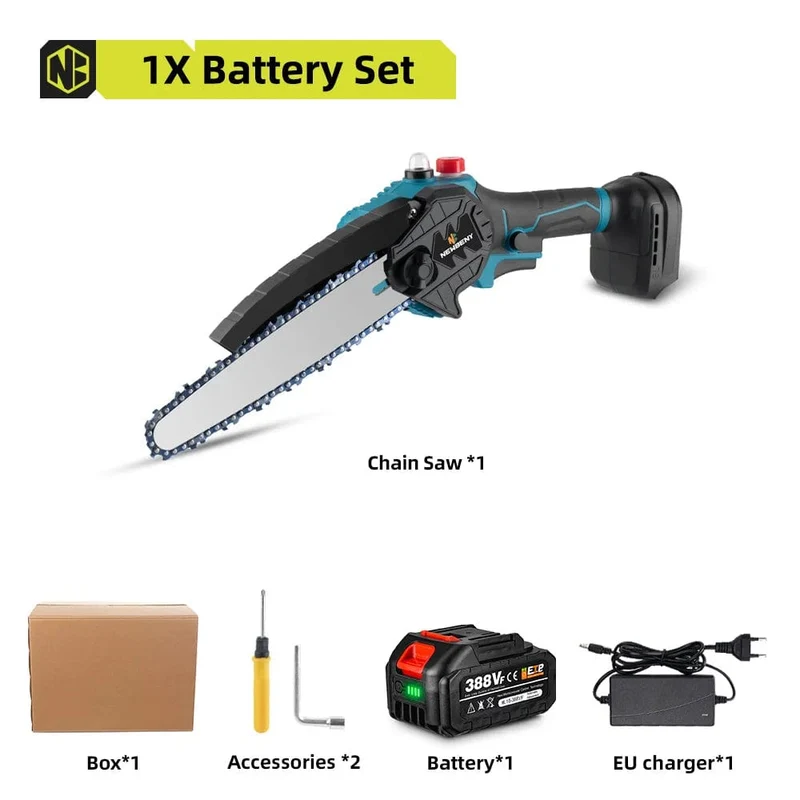NEWBENY 8 Zoll bürstenlose elektrische Säge mit Öler, kabellose Holzbearbeitungs-Gartensäge, Elektrowerkzeuge für Makita 18V Batterie