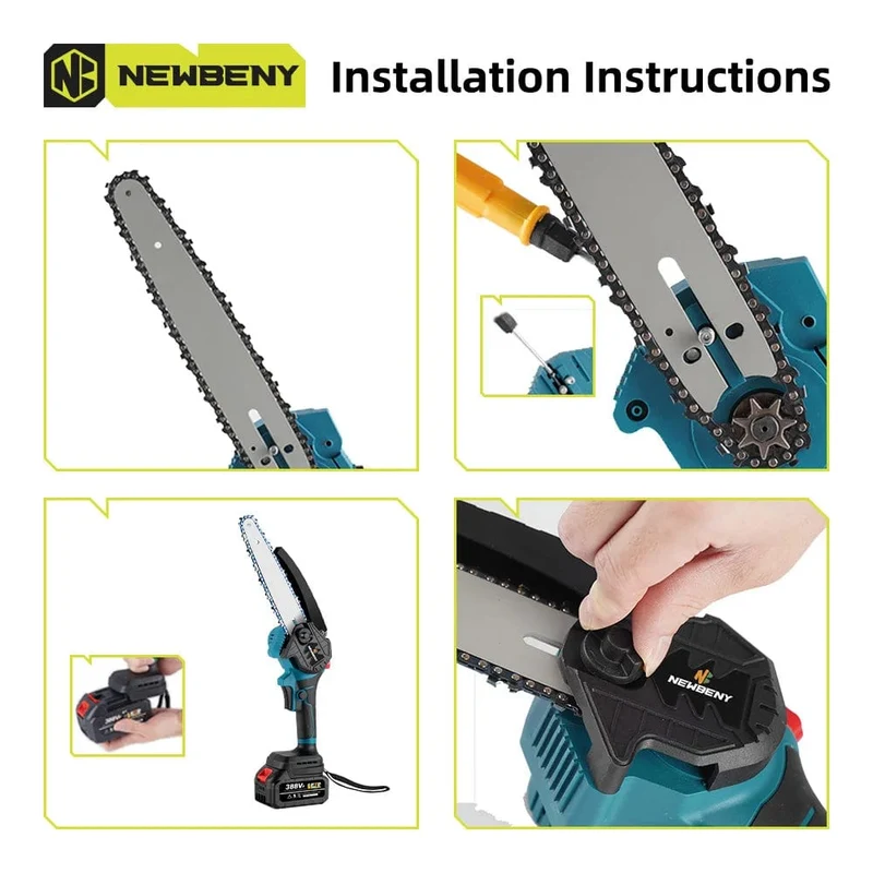 NEWBENY 8 Zoll bürstenlose elektrische Säge mit Öler, kabellose Holzbearbeitungs-Gartensäge, Elektrowerkzeuge für Makita 18V Batterie
