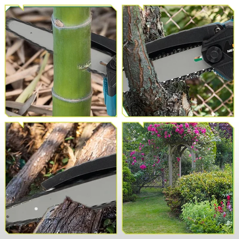 NEWBENY 8 Zoll bürstenlose elektrische Säge mit Öler, kabellose Holzbearbeitungs-Gartensäge, Elektrowerkzeuge für Makita 18V Batterie