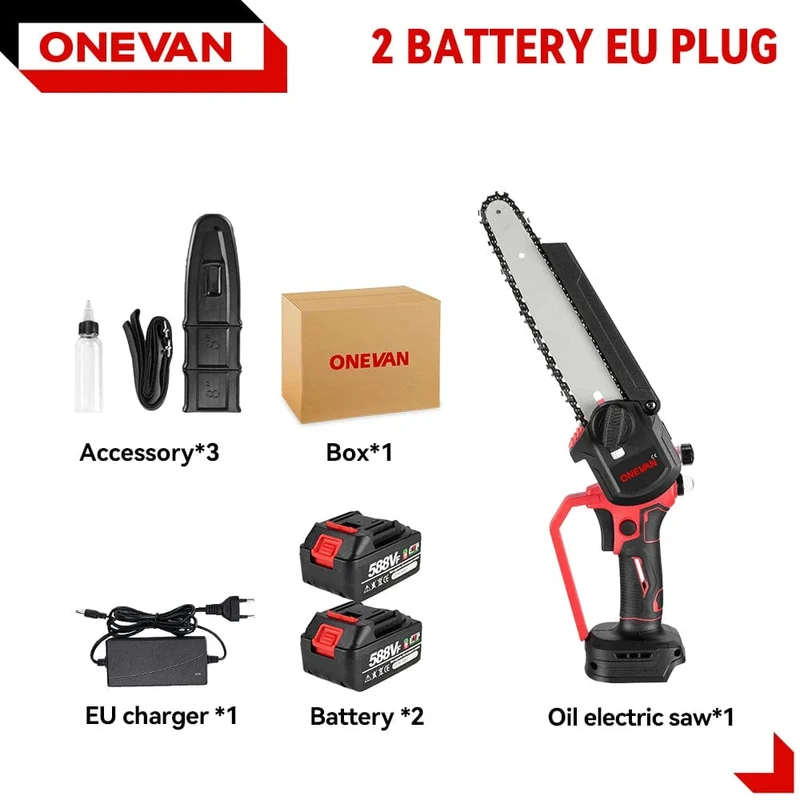 ONEVAN Bürstenlose 8-Zoll-Elektrosäge mit automatischem Öler, Handgeführtes Garten-Beschneiden-Kettensägen-Holzbearbeitungswerkzeug für Makita 18-V-Akku