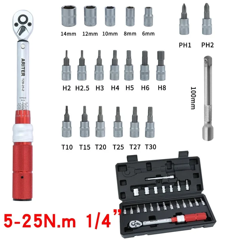 ARITER 1/4 3/8 1/2 Vierkant-Drehmomentschlüssel 0.5-350N.m Genauigkeit 3 ​​% Auto-Fahrrad-Reparatur Handwerkzeuge Schraubenschlüssel Zweiwege-Ratschenschlüssel