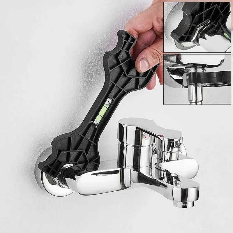 Multifunktionaler Doppelkopf-Schraubenschlüssel mit manueller Wasserwaage, Reparatur-Sanitärwerkzeug für Haushaltswasserhähne und Toiletten