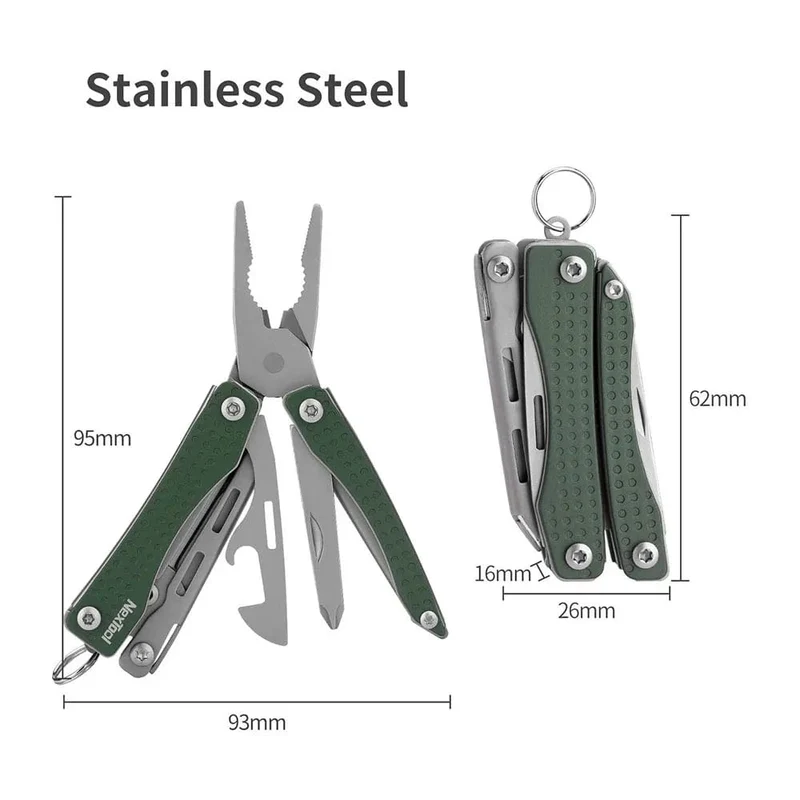 NexTool Mini Flagship Rot/Grün 10 IN 1 Multifunktionales faltbares EDC-Handwerkzeug Schraubendreher Minizange Flaschenöffner Outdoor