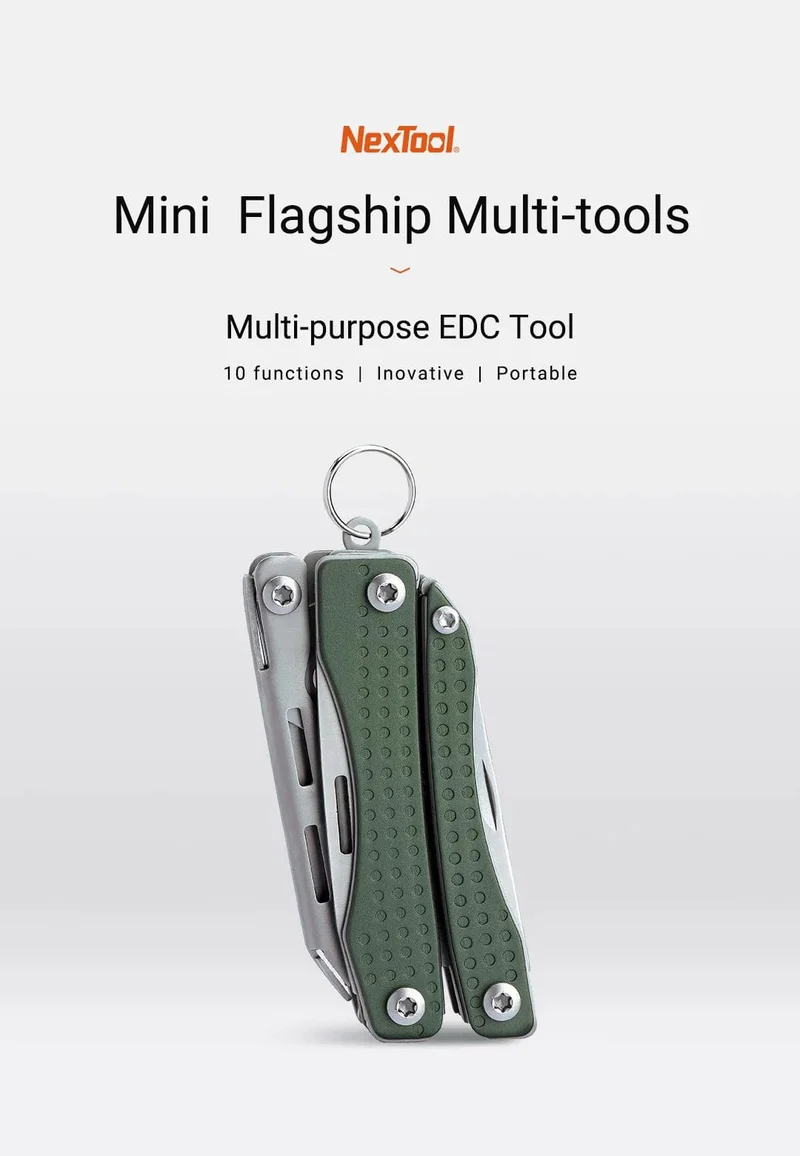 NexTool Mini Flagship Rot/Grün 10 IN 1 Multifunktionales faltbares EDC-Handwerkzeug Schraubendreher Minizange Flaschenöffner Outdoor