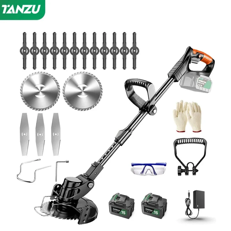 Elektrischer Rasenmäher 21V Handheld 1880W Grasschneiden Holztrimmer Länge einstellbar mit Batterie Schnurloser Gartenstrombeschnitt