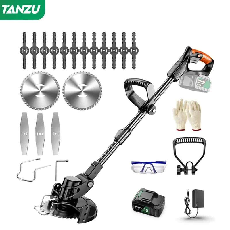 Elektrischer Rasenmäher 21V Handheld 1880W Grasschneiden Holztrimmer Länge einstellbar mit Batterie Schnurloser Gartenstrombeschnitt