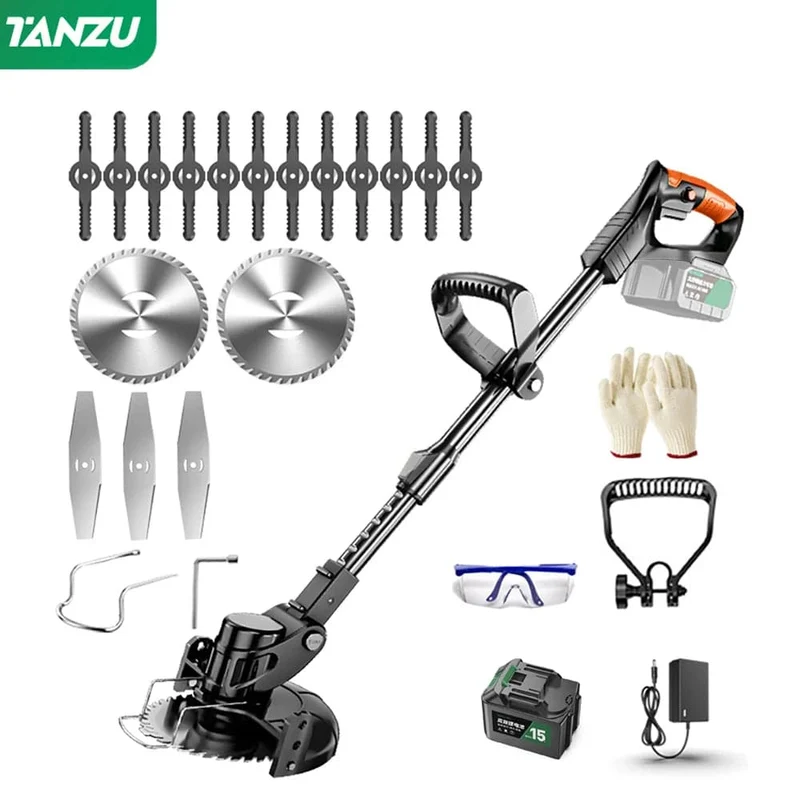 Elektrischer Rasenmäher 21V Handheld 1880W Grasschneiden Holztrimmer Länge einstellbar mit Batterie Schnurloser Gartenstrombeschnitt