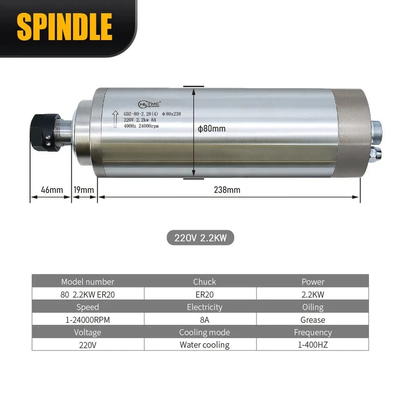 Verkauf Wasserkühlung Spindelmotor Kit 2.2 kW 2200 W Runde Spindel 24000 RPM + VFD Inverter Mit RS485 + 13 stücke ER20 Für CNC Fräsen