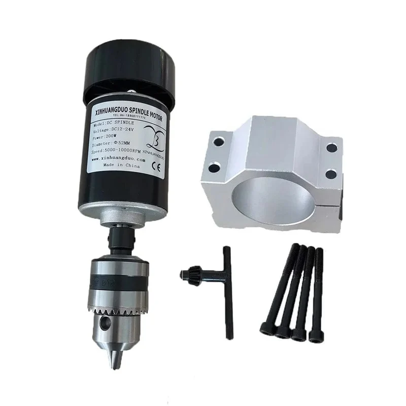 Luftgekühlter 0.2 kW luftgekühlter Spindelmotor CNC 200 W Spindelmotor + Klemme für CNC-Maschine DIY CNC 24 VDC 10000 U/min