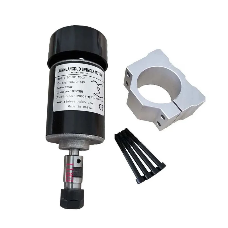 Luftgekühlter 0.2 kW luftgekühlter Spindelmotor CNC 200 W Spindelmotor + Klemme für CNC-Maschine DIY CNC 24 VDC 10000 U/min
