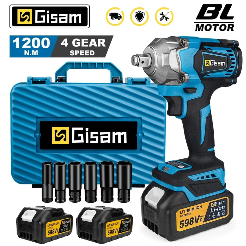 Gisam 1200N.M Drehmoment Bürstenloser Elektrischer Schlagschrauber 1/2 Zoll Akkuschrauber Schraubendreher Elektrowerkzeuge für Makita 18V Batterie