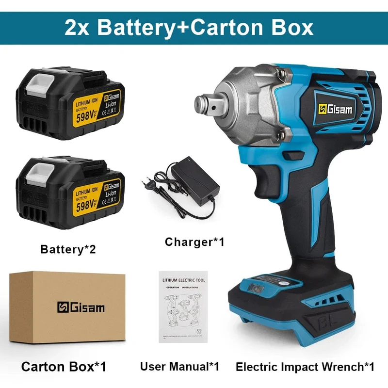 Gisam 1200N.M Drehmoment Bürstenloser Elektrischer Schlagschrauber 1/2 Zoll Akkuschrauber Schraubendreher Elektrowerkzeuge für Makita 18V Batterie