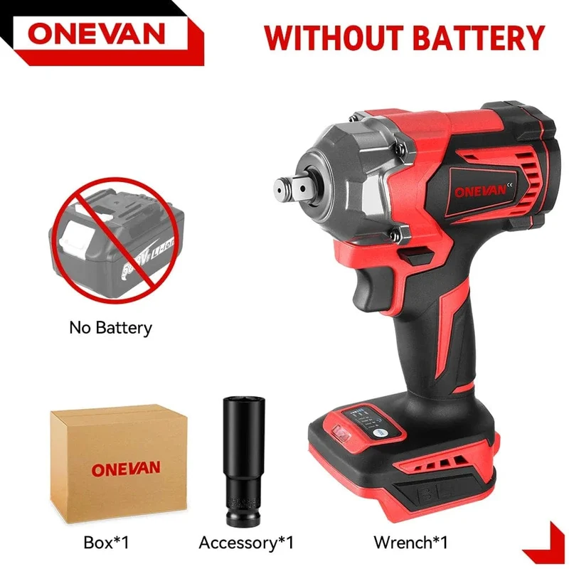 ONEVAN 1200N.M Drehmoment Bürstenloser Elektrischer Schlagschrauber 1/2 Zoll Akkuschrauber Schraubendreher Elektrowerkzeuge für Makita 18V Batterie
