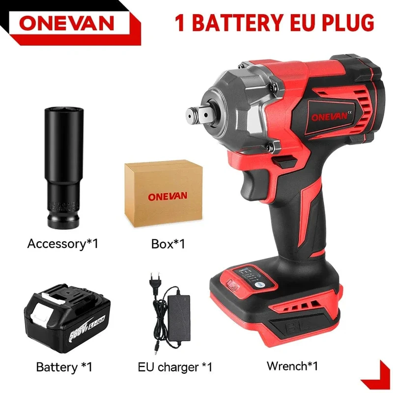 ONEVAN 1200N.M Drehmoment Bürstenloser Elektrischer Schlagschrauber 1/2 Zoll Akkuschrauber Schraubendreher Elektrowerkzeuge für Makita 18V Batterie