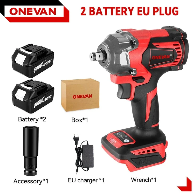 ONEVAN 1200N.M Drehmoment Bürstenloser Elektrischer Schlagschrauber 1/2 Zoll Akkuschrauber Schraubendreher Elektrowerkzeuge für Makita 18V Batterie