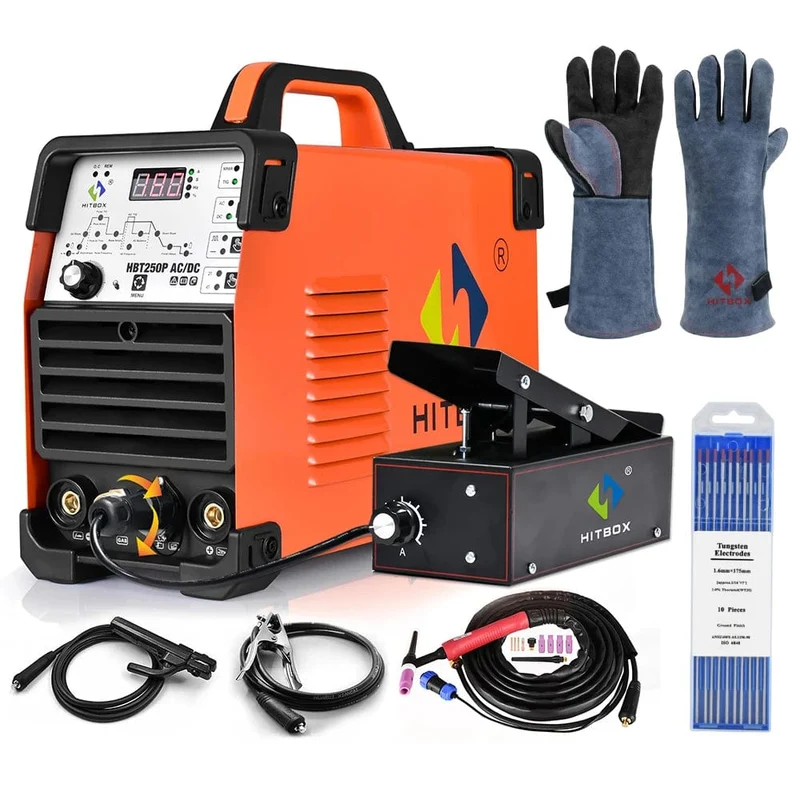 HITBOX AC/DC Aluminium WIG-Schweißgerät HBT250P HF WIG/MMA ARC Stabschweißgerät mit Puls-Argonschweißen IGBT Inverter 2T/4T