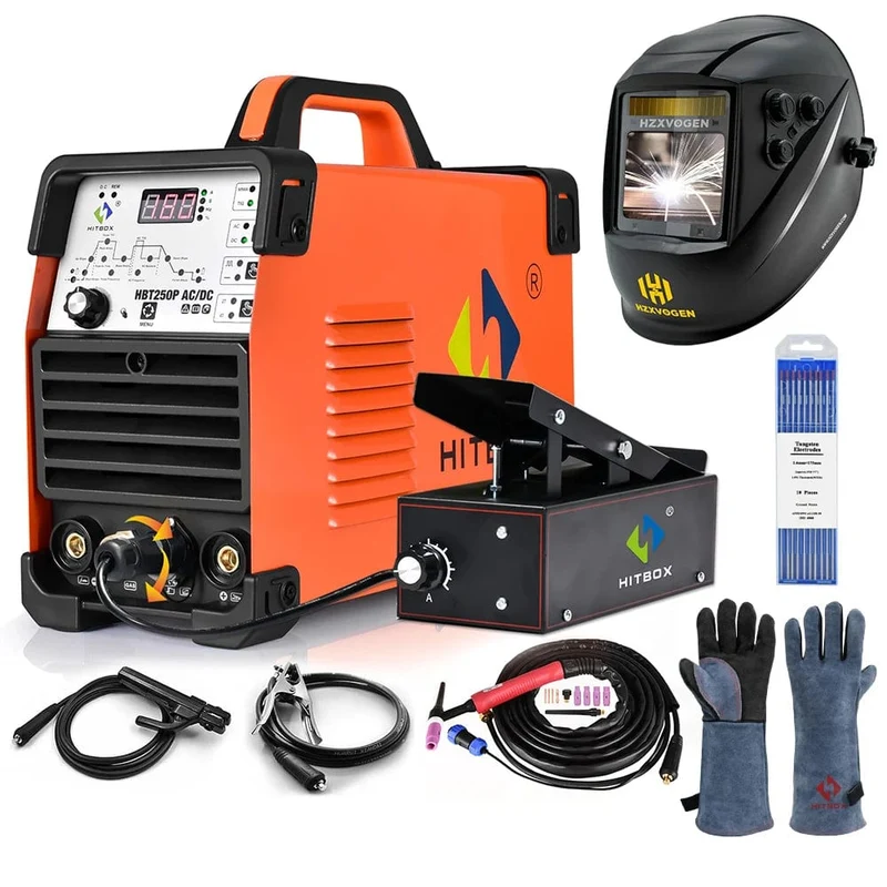 HITBOX AC/DC Aluminium WIG-Schweißgerät HBT250P HF WIG/MMA ARC Stabschweißgerät mit Puls-Argonschweißen IGBT Inverter 2T/4T