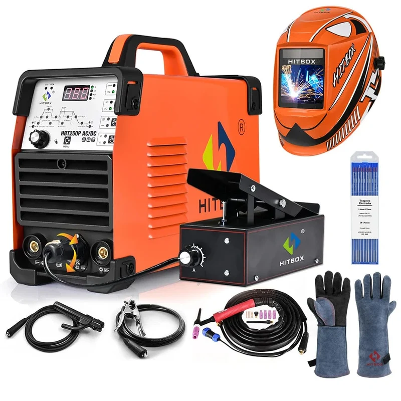 HITBOX AC/DC Aluminium WIG-Schweißgerät HBT250P HF WIG/MMA ARC Stabschweißgerät mit Puls-Argonschweißen IGBT Inverter 2T/4T