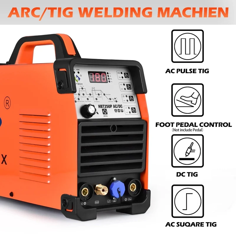 HITBOX AC/DC Aluminium WIG-Schweißgerät HBT250P HF WIG/MMA ARC Stabschweißgerät mit Puls-Argonschweißen IGBT Inverter 2T/4T
