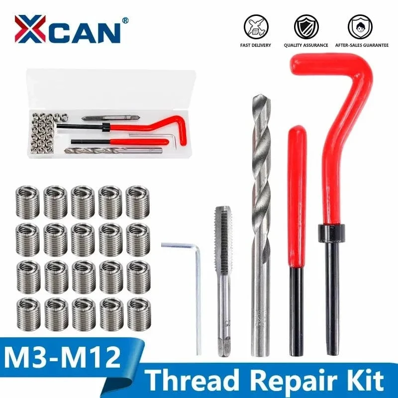 XCAN Gewindereparaturwerkzeug, 25-teilig, M3/M4/M5/M6/M7/M8/M10/M12/14, zur Wiederherstellung beschädigter Gewinde, Schraubenschlüssel, Spiralbohrer, Handwerkzeug