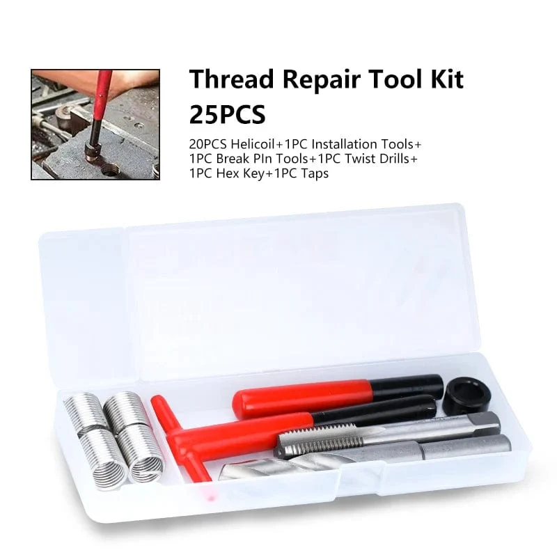 XCAN Gewindereparaturwerkzeug, 25-teilig, M3/M4/M5/M6/M7/M8/M10/M12/14, zur Wiederherstellung beschädigter Gewinde, Schraubenschlüssel, Spiralbohrer, Handwerkzeug