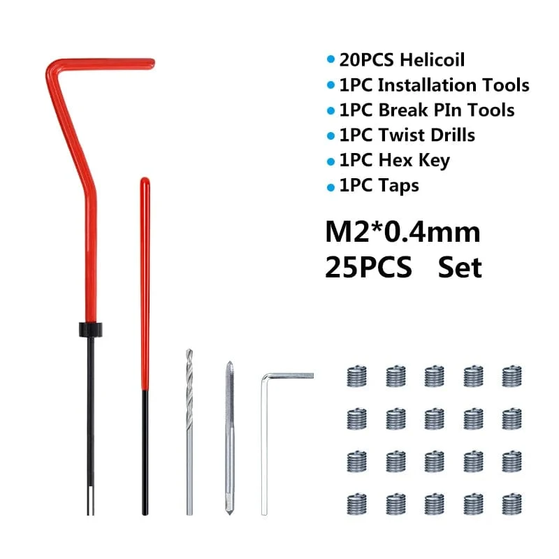 XCAN Gewindereparaturwerkzeug, 25-teilig, M3/M4/M5/M6/M7/M8/M10/M12/14, zur Wiederherstellung beschädigter Gewinde, Schraubenschlüssel, Spiralbohrer, Handwerkzeug