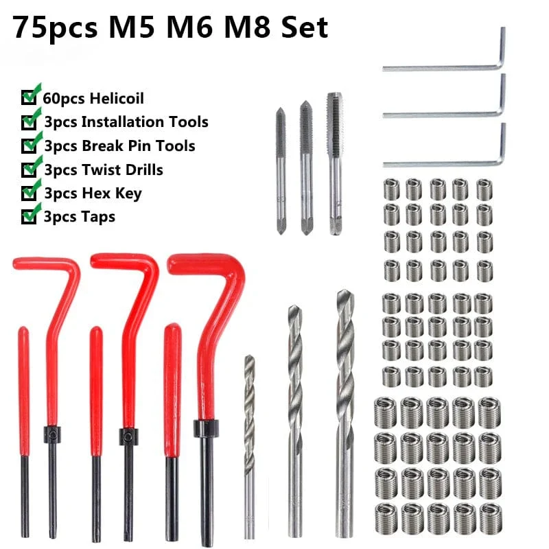 XCAN Gewindereparaturwerkzeug, 25-teilig, M3/M4/M5/M6/M7/M8/M10/M12/14, zur Wiederherstellung beschädigter Gewinde, Schraubenschlüssel, Spiralbohrer, Handwerkzeug