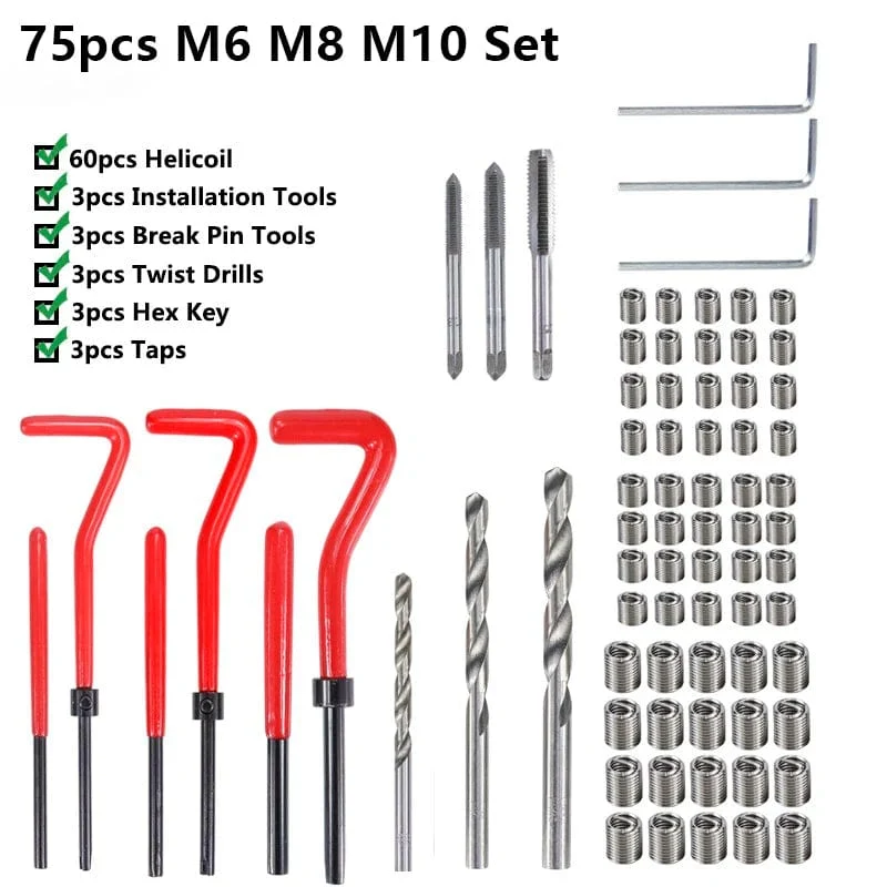 XCAN Gewindereparaturwerkzeug, 25-teilig, M3/M4/M5/M6/M7/M8/M10/M12/14, zur Wiederherstellung beschädigter Gewinde, Schraubenschlüssel, Spiralbohrer, Handwerkzeug