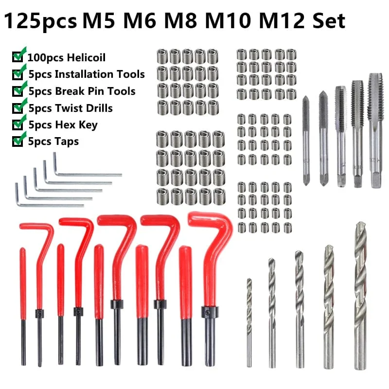 XCAN Gewindereparaturwerkzeug, 25-teilig, M3/M4/M5/M6/M7/M8/M10/M12/14, zur Wiederherstellung beschädigter Gewinde, Schraubenschlüssel, Spiralbohrer, Handwerkzeug