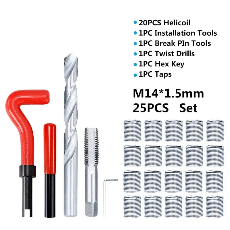 XCAN Gewindereparaturwerkzeug, 25-teilig, M3/M4/M5/M6/M7/M8/M10/M12/14, zur Wiederherstellung beschädigter Gewinde, Schraubenschlüssel, Spiralbohrer, Handwerkzeug