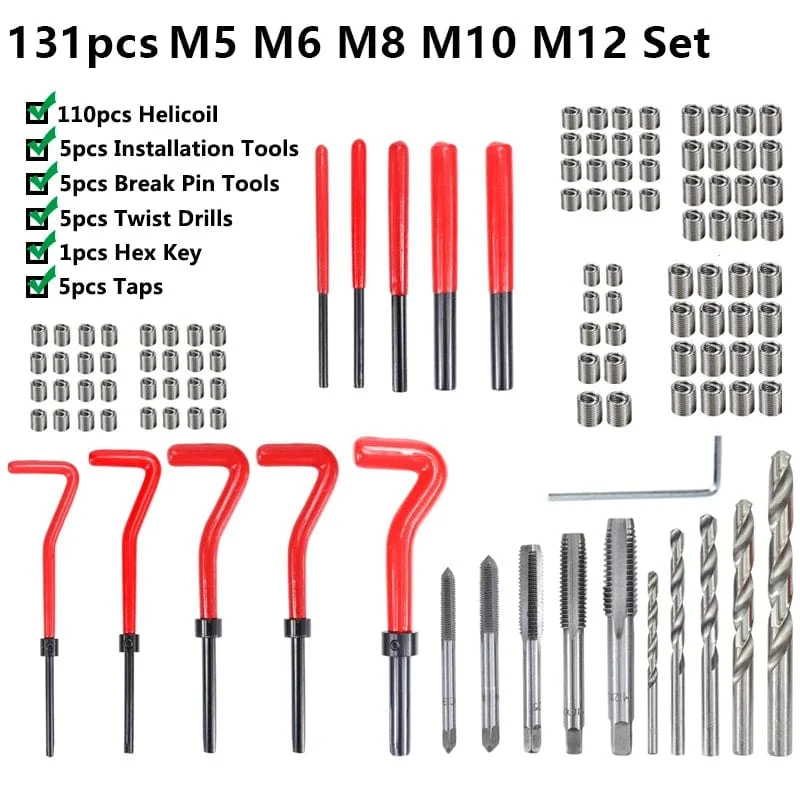 XCAN Gewindereparaturwerkzeug, 25-teilig, M3/M4/M5/M6/M7/M8/M10/M12/14, zur Wiederherstellung beschädigter Gewinde, Schraubenschlüssel, Spiralbohrer, Handwerkzeug
