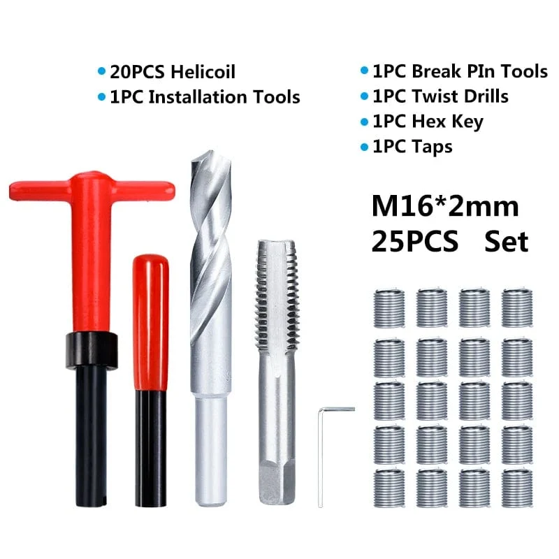 XCAN Gewindereparaturwerkzeug, 25-teilig, M3/M4/M5/M6/M7/M8/M10/M12/14, zur Wiederherstellung beschädigter Gewinde, Schraubenschlüssel, Spiralbohrer, Handwerkzeug