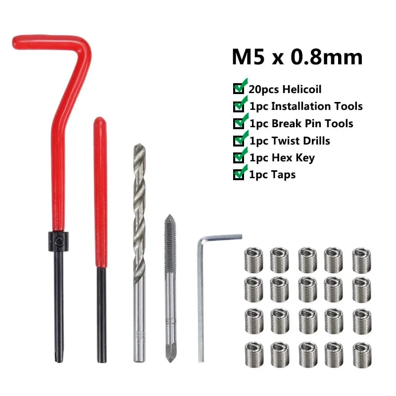 XCAN Gewindereparaturwerkzeug, 25-teilig, M3/M4/M5/M6/M7/M8/M10/M12/14, zur Wiederherstellung beschädigter Gewinde, Schraubenschlüssel, Spiralbohrer, Handwerkzeug