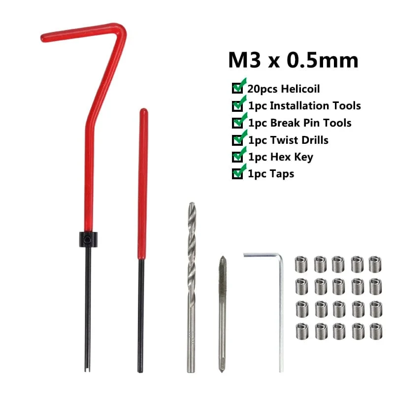 XCAN Gewindereparaturwerkzeug, 25-teilig, M3/M4/M5/M6/M7/M8/M10/M12/14, zur Wiederherstellung beschädigter Gewinde, Schraubenschlüssel, Spiralbohrer, Handwerkzeug