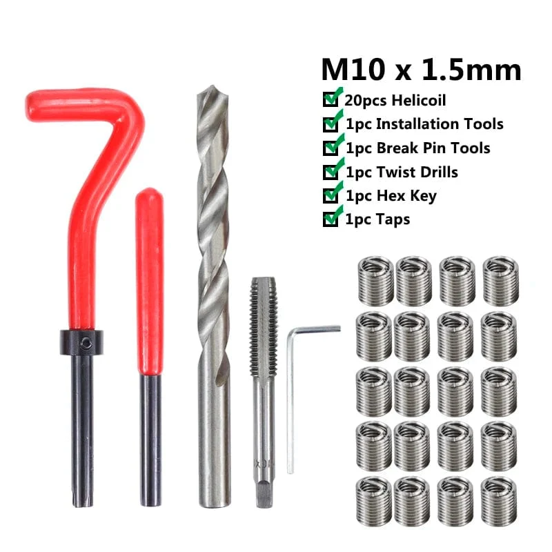 XCAN Gewindereparaturwerkzeug, 25-teilig, M3/M4/M5/M6/M7/M8/M10/M12/14, zur Wiederherstellung beschädigter Gewinde, Schraubenschlüssel, Spiralbohrer, Handwerkzeug
