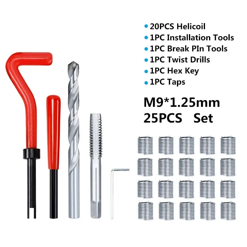 XCAN Gewindereparaturwerkzeug, 25-teilig, M3/M4/M5/M6/M7/M8/M10/M12/14, zur Wiederherstellung beschädigter Gewinde, Schraubenschlüssel, Spiralbohrer, Handwerkzeug