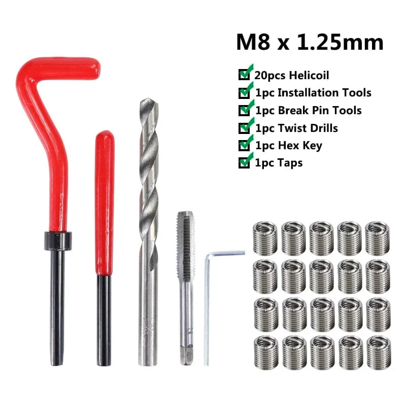 XCAN Gewindereparaturwerkzeug, 25-teilig, M3/M4/M5/M6/M7/M8/M10/M12/14, zur Wiederherstellung beschädigter Gewinde, Schraubenschlüssel, Spiralbohrer, Handwerkzeug