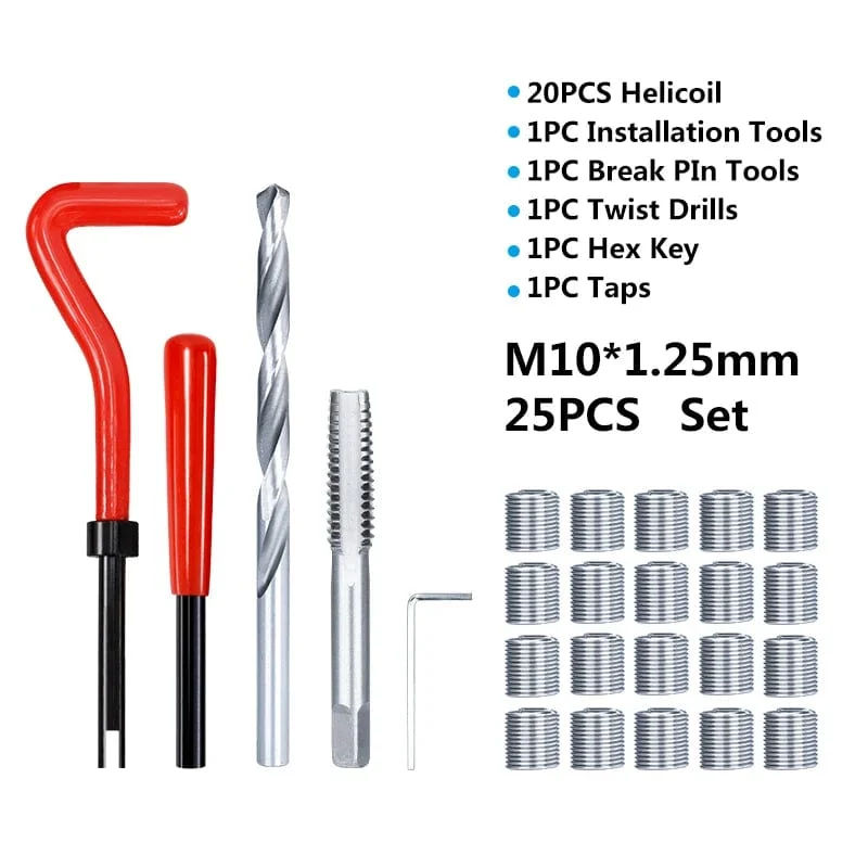 XCAN Gewindereparaturwerkzeug, 25-teilig, M3/M4/M5/M6/M7/M8/M10/M12/14, zur Wiederherstellung beschädigter Gewinde, Schraubenschlüssel, Spiralbohrer, Handwerkzeug