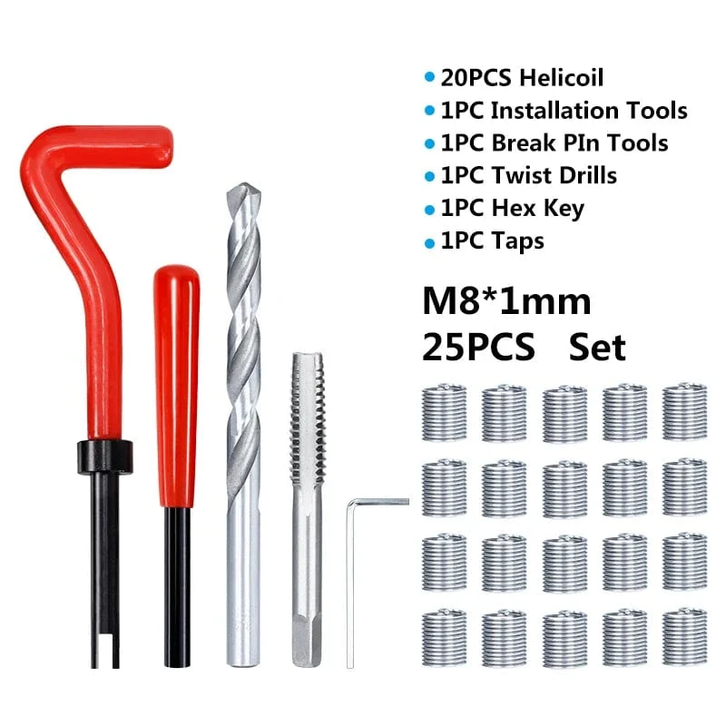 XCAN Gewindereparaturwerkzeug, 25-teilig, M3/M4/M5/M6/M7/M8/M10/M12/14, zur Wiederherstellung beschädigter Gewinde, Schraubenschlüssel, Spiralbohrer, Handwerkzeug