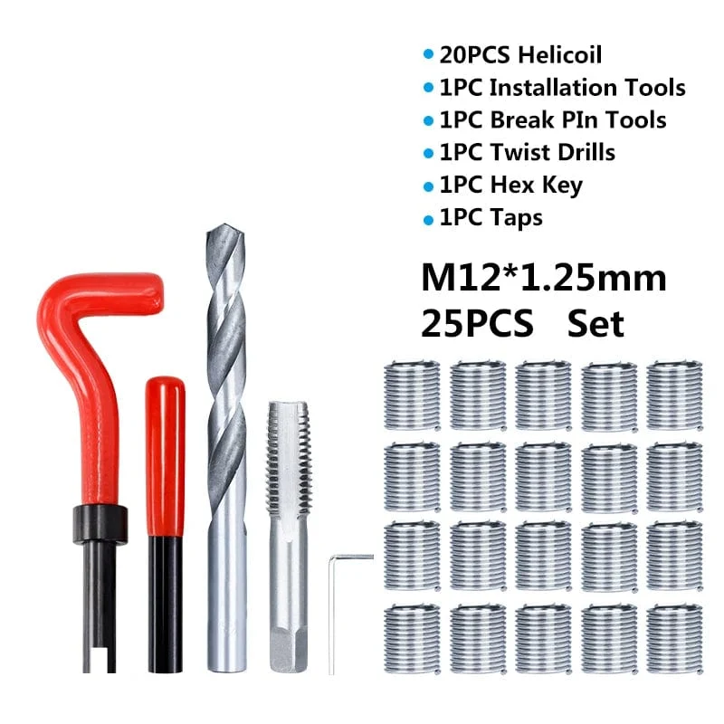 XCAN Gewindereparaturwerkzeug, 25-teilig, M3/M4/M5/M6/M7/M8/M10/M12/14, zur Wiederherstellung beschädigter Gewinde, Schraubenschlüssel, Spiralbohrer, Handwerkzeug