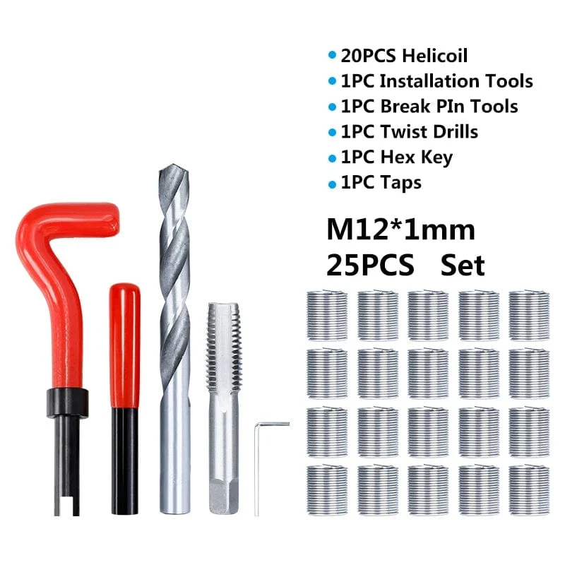 XCAN Gewindereparaturwerkzeug, 25-teilig, M3/M4/M5/M6/M7/M8/M10/M12/14, zur Wiederherstellung beschädigter Gewinde, Schraubenschlüssel, Spiralbohrer, Handwerkzeug