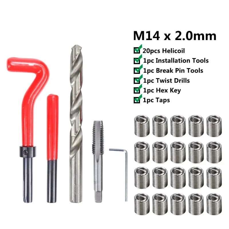 XCAN Gewindereparaturwerkzeug, 25-teilig, M3/M4/M5/M6/M7/M8/M10/M12/14, zur Wiederherstellung beschädigter Gewinde, Schraubenschlüssel, Spiralbohrer, Handwerkzeug