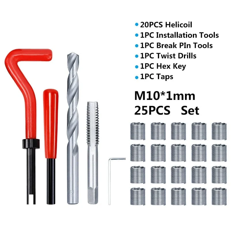 XCAN Gewindereparaturwerkzeug, 25-teilig, M3/M4/M5/M6/M7/M8/M10/M12/14, zur Wiederherstellung beschädigter Gewinde, Schraubenschlüssel, Spiralbohrer, Handwerkzeug