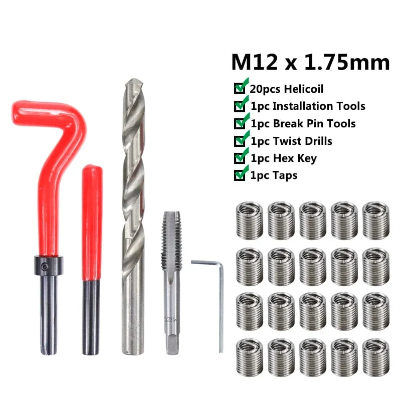 XCAN Gewindereparaturwerkzeug, 25-teilig, M3/M4/M5/M6/M7/M8/M10/M12/14, zur Wiederherstellung beschädigter Gewinde, Schraubenschlüssel, Spiralbohrer, Handwerkzeug
